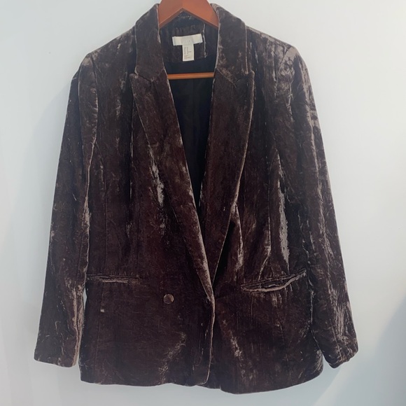 H & M CRUSHED-VELVET BLAZER, DARK TAUPE, sz 12 - Picture 6 of 14